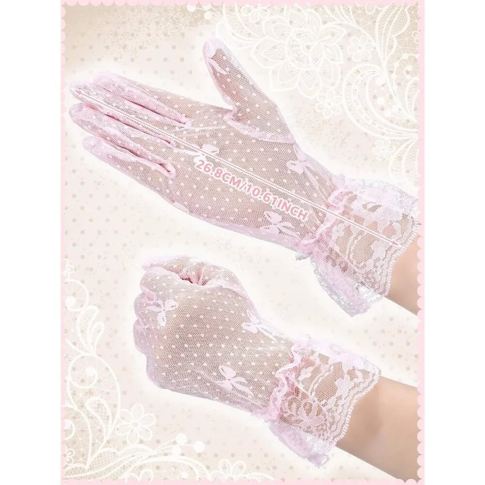 Women's Elegant Dress Up Lace Gloves Light Pink Halloween Wedding Parties Prom